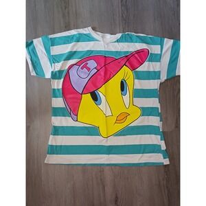 Vintage 1995 Tweety Bird‎ Looney Tunes Big Face Striped T-Shirt Size